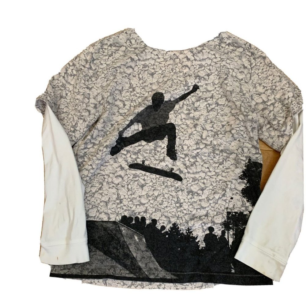 Route 66 Youth Skater T-Shirt Size XLH Graphic Print Layered Look Gray